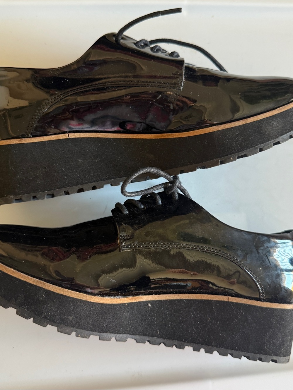 Aldo Ereillan Womens Black Patent Lace-Up Platform Oxfords 7